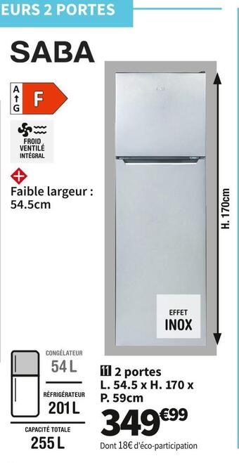 Conforama Saba réf. 2 portes ct2521nfil offre