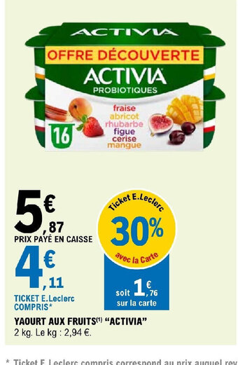 E.Leclerc YAOURT AUX FRUITS ACTIVIA offre