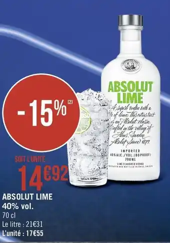 Géant Casino ABSOLUT LIME 40% vol. offre