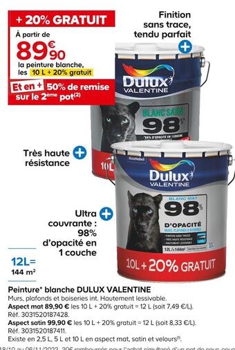 Castorama Dulux valentine peinture* blanche offre