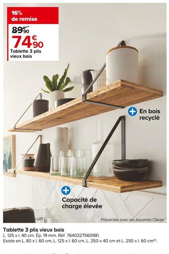 Castorama Tablette 3 plis vieux bois offre