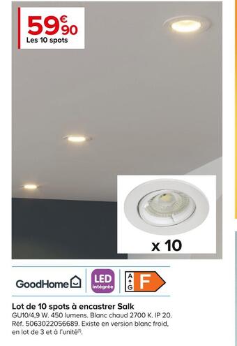 Castorama Goodhome lot de 10 spots à encastrer salk offre