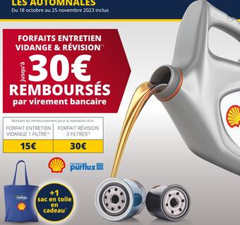 Shell jusqu'à 30⏠rembousés par virement bancaire pour forfaits entretien vidange et révision