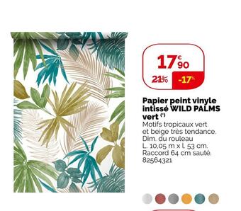Weldom Papier peint vinyle intissé wild palms vert offre