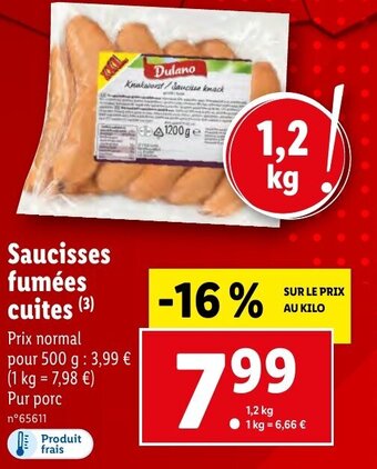 Lidl Saucisses fumées cuites offre