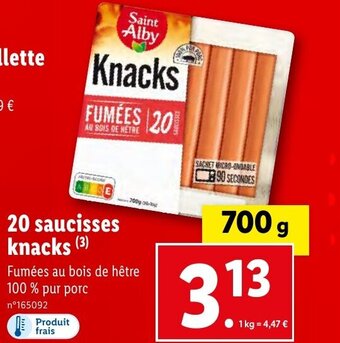 Lidl 20 saucisses knacks offre