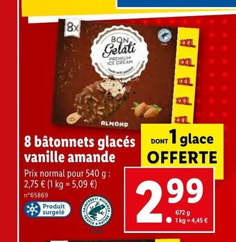 Lidl 8 bâtonnets glacés vanille amande offre