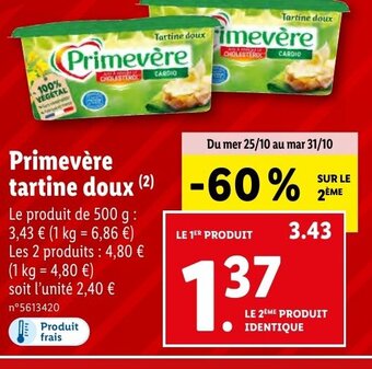 Lidl Primevère tartine doux offre