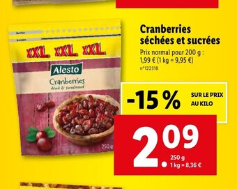 Lidl Cranberries séchées et sucrées offre