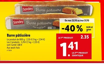 Lidl Barre pâtissière offre