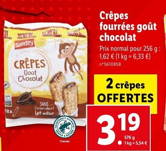 Lidl Crêpes fourrées goût chocolat offre