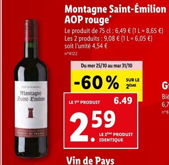 Lidl Montagne Saint-Émilion AOP rouge offre