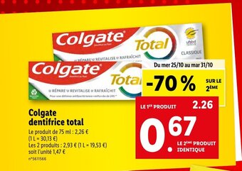 Lidl Colgate dentifrice total offre