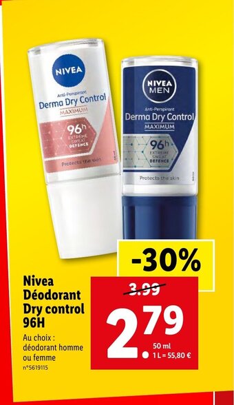 Lidl Nivea Déodorant Dry control 96H offre