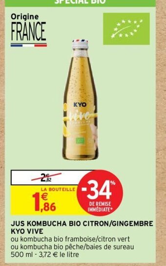 Intermarché Hyper JUS KOMBUCHA BIO CITRON/GINGEMBRE KYO VIVE offre
