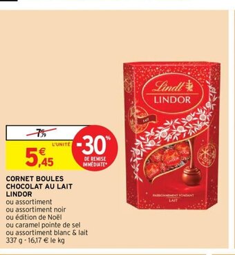 Intermarché Hyper CORNET BOULES CHOCOLAT AU LAIT LINDOR offre