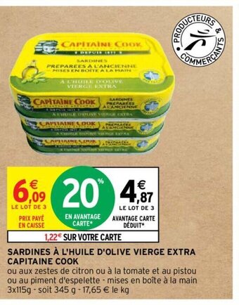 Intermarché Hyper SARDINES À L'HUILE D'OLIVE VIERGE EXTRA CAPITAINE COOK offre