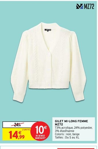 Intermarché Hyper GILET MI-LONG FEMME MZ72 offre