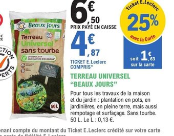 E.Leclerc Jardi TERREAU UNIVERSEL BEAUX JOURS offre