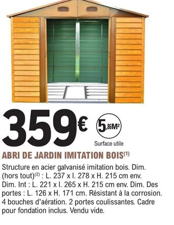 E.Leclerc Jardi ABRI DE JARDIN IMITATION BOIS offre