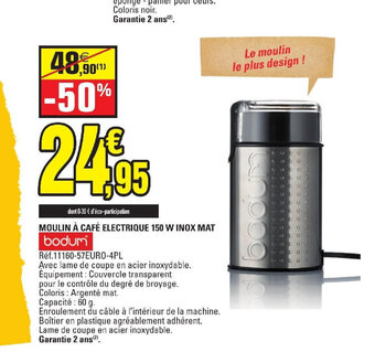 E.Leclerc MOULIN À CAFÉ ELECTRIQUE 150 W INOX MAT offre