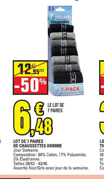 E.Leclerc LOT DE 7 PAIRES DE CHAUSSETTES HOMME offre