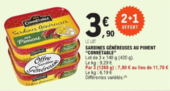 E.Leclerc SARDINES GÉNÉREUSES AU PIMENT "CONNÉTABLE" offre
