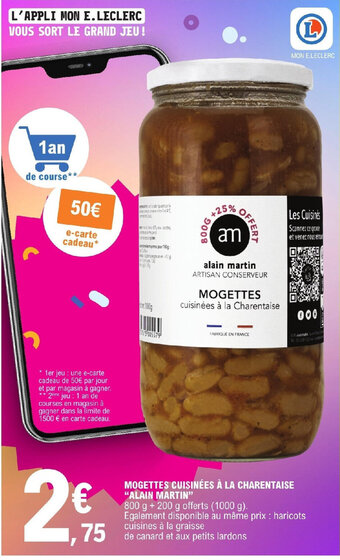 MOGETTES CUISINÉES À LA CHARENTAISE "ALAIN MARTIN"