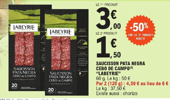 E.Leclerc SAUCISSON PATA NEGRA CEBO DE CAMPO "LABEYRIE" offre