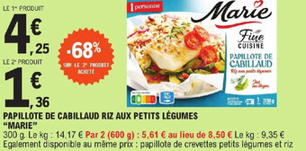 E.Leclerc PAPILLOTE DE CABILLAUD RIZ AUX PETITS LÉGUMES "MARIE" offre