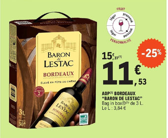 E.Leclerc AOP (3) BORDEAUX "BARON DE LESTAC" offre