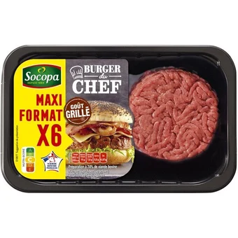 Carrefour 6 burgers du chef grillé 15% m.g. socopa offre