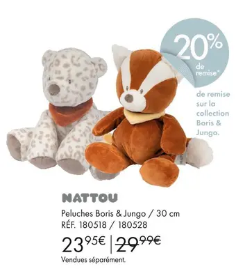 Aubert Nattou peluches boris & jungo offre