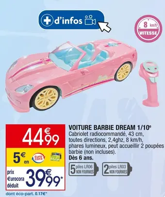 Voiture barbie dream 1/10e