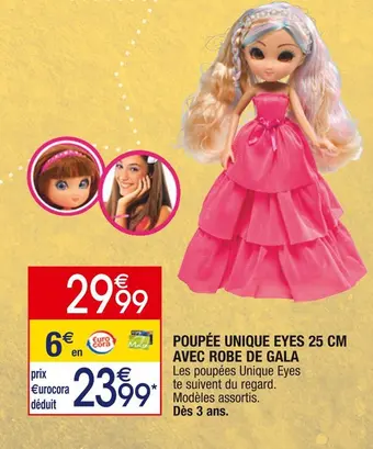 Cora x Carrefour Poupée unique eyes 25 cm avec robe de gala offre