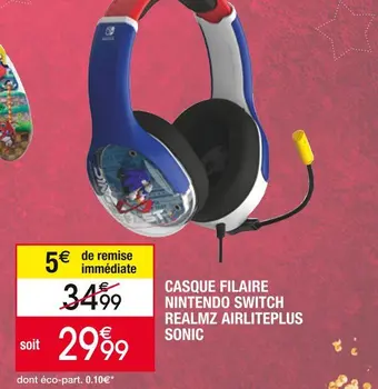 Cora x Carrefour Nintendo switch casque filaire realmz airliteplus sonic offre