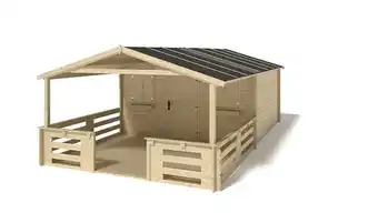 Bricomarché Abri de jardin en bois | 24,00m2 | 6,27x4,22m | ep. 28mm | couleur naturel | dom337+dom392+dom393+pod04 | altanka offre