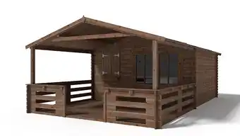 Bricomarché Abri de jardin en bois | 24,00m2 | 6,27x4,21m | ep. 28mm | couleur marron | dom595+dom541+dom542+pod05 | altanka offre