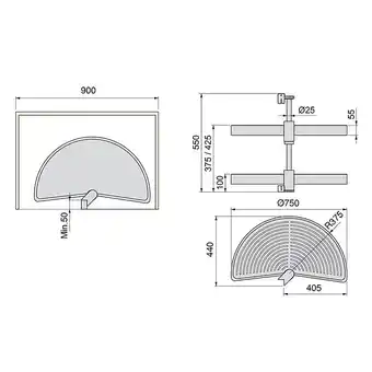 Bricorama Emuca jeu de plateaux tournants shelvo 1/2 lune, 900, plastique blanc, plastique et aluminium offre