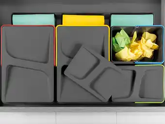 Emuca base recycle pour poubelles pour tiroir de cuisine, 3 cavitĂšs, plastique gris antracite, plastique