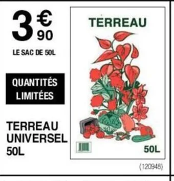 Chretien Matériaux TERREAU UNIVERSEL 50L offre