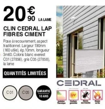 Chretien Matériaux CLIN CEDRAL LAP FIBRES CIMENT offre