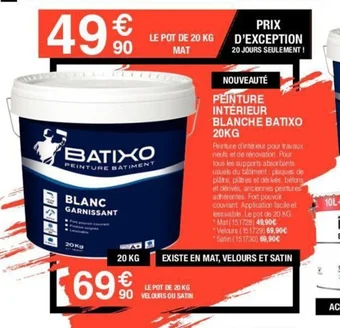 Chretien Matériaux PEINTURE INTÉRIEUR BLANCHE BATIXO 20KG offre
