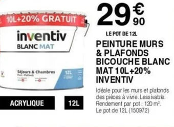 PEINTURE MURS & PLAFONDS BICOUCHE BLANC MAT10L+20% INVENTIV