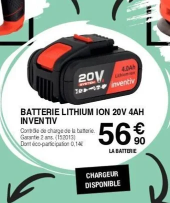 BATTERIE LITHIUM ION 20V 4AH INVENTIV