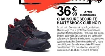 Chretien Matériaux CHAUSSURE SÉCURITÉ HAUTE SHOCK CUIR NOIR offre