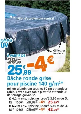 Provence Outillage Bâche ronde grise pour piscine 140 g/m²* offre