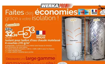 Provence Outillage Isolant pour ballon d'eau chaude matelassé 4 couches 270 g/m² offre