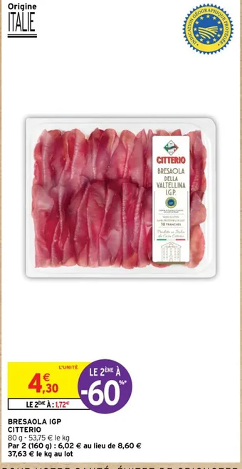 Intermarché BRESAOLA IGP CITTERIO offre