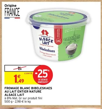 Intermarché FROMAGE BLANC BIBELESKAES AU LAIT ENTIER NATURE ALSACE LAIT offre